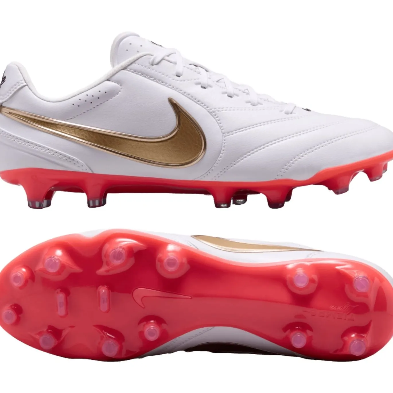Nike Tiempo Ligera Pro Gras Voetbalschoenen (FG) Wit Goud Felrood