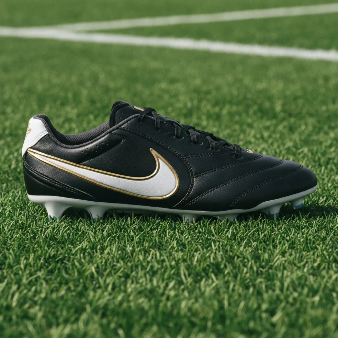 Nike Tiempo Ligera Pro Gras Voetbalschoenen (FG) Zwart Wit Goud