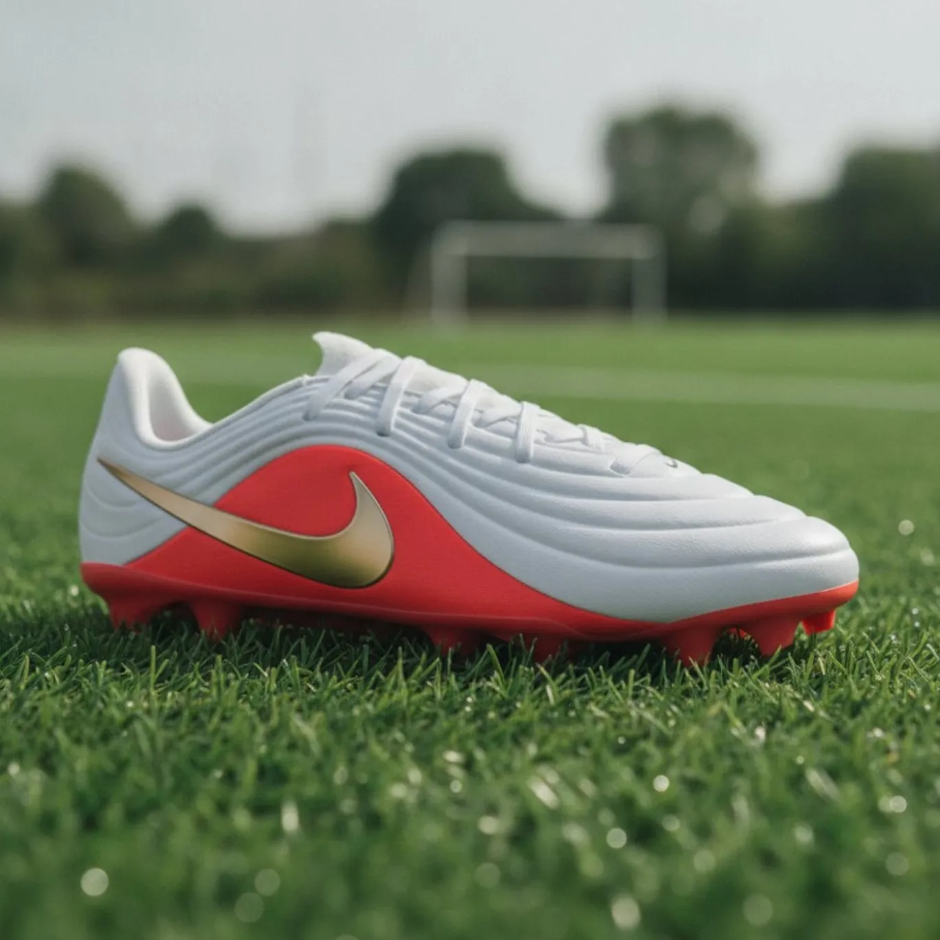 Nike Tiempo Maestro Academy Gras / Kunstgras Voetbalschoenen (MG) Kids Wit Felrood Goud