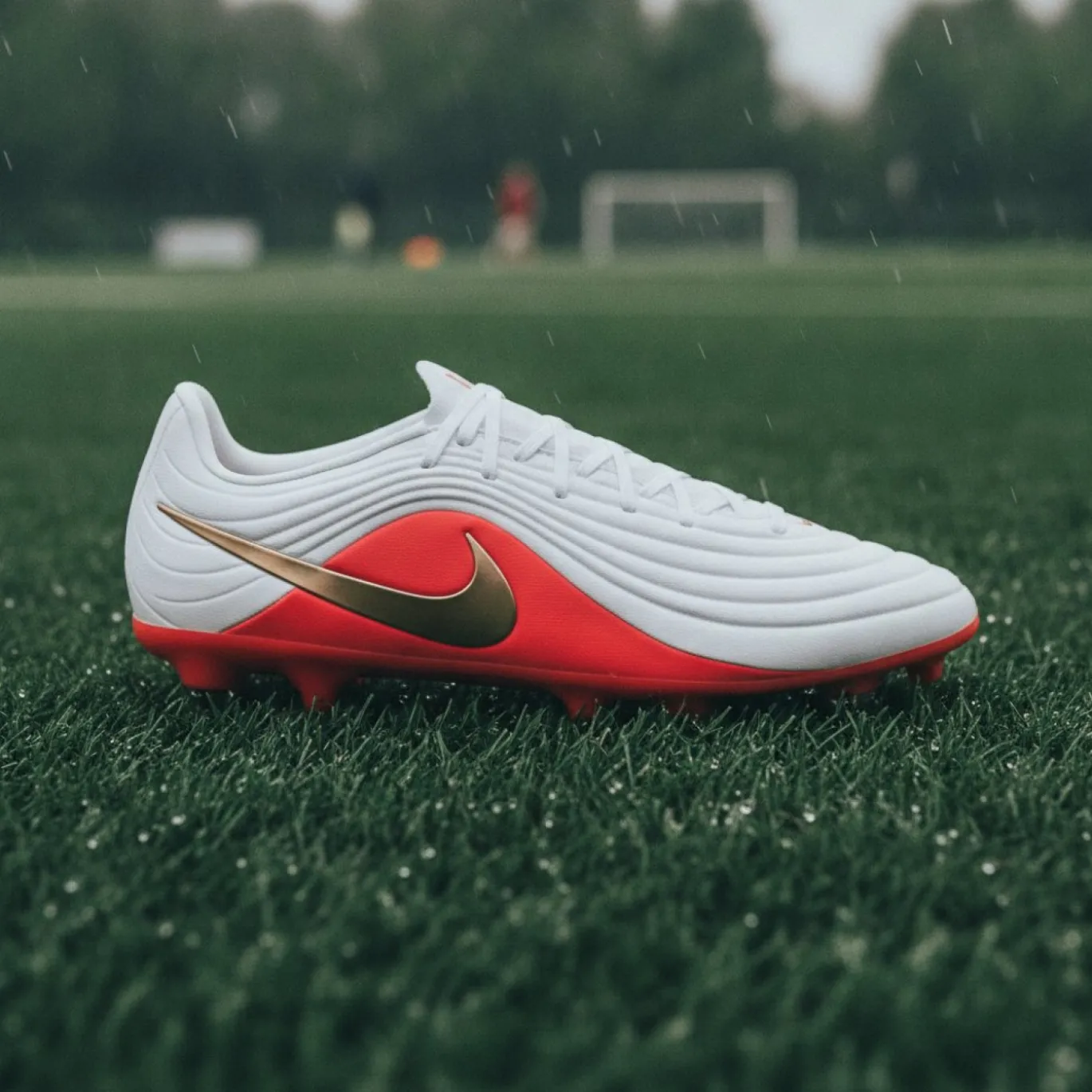 Nike Tiempo Maestro Academy IJzeren-Nop Voetbalschoenen (SG) Anti-Clog Wit Felrood Goud