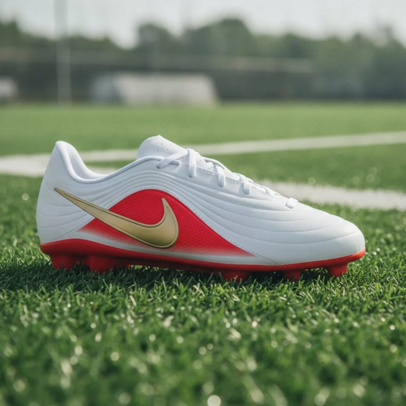 Nike Tiempo Maestro Club Gras / Kunstgras Voetbalschoenen (MG) Kids Wit Felrood Goud
