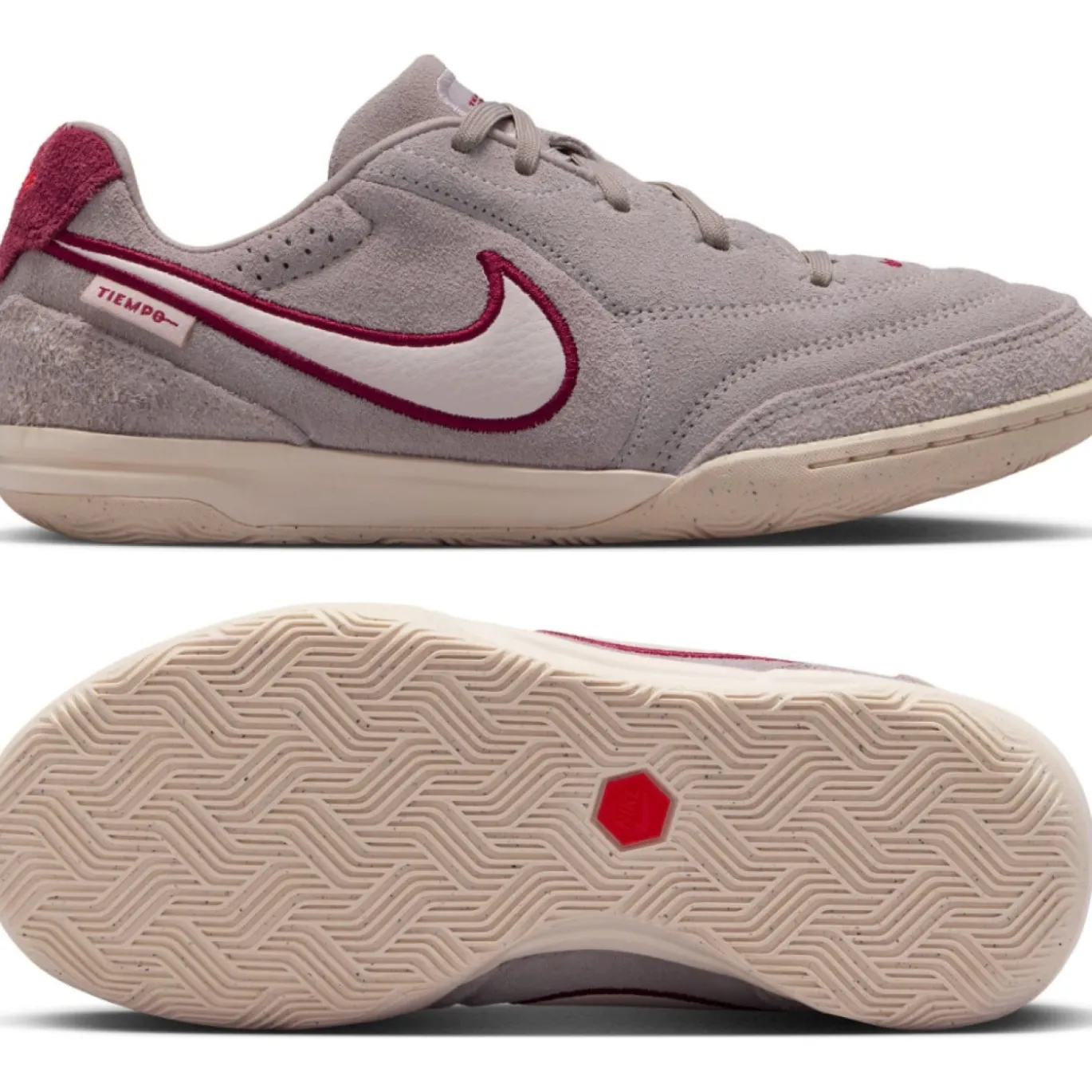 Nike Tiempo Streetgato Premium Straatvoetbalschoenen Kids Grijs Wit Bordeauxrood