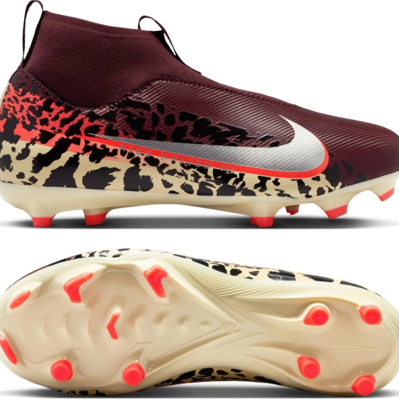 Nike Zoom Mercurial Superfly 10 Academy Gras / Kunstgras Voetbalschoenen (MG) Kids Bordeauxrood Zilver Oranje