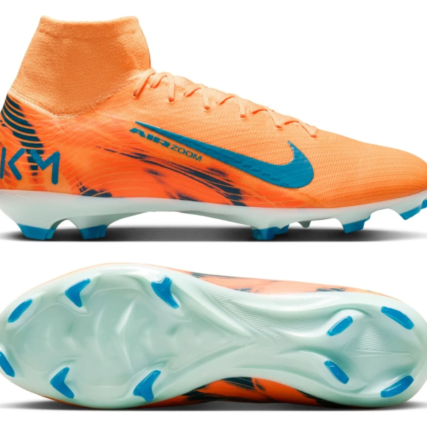 Nike Zoom Mercurial Superfly 10 Mbappé Pro Gras Voetbalschoenen (FG) Lichtoranje Turquoise