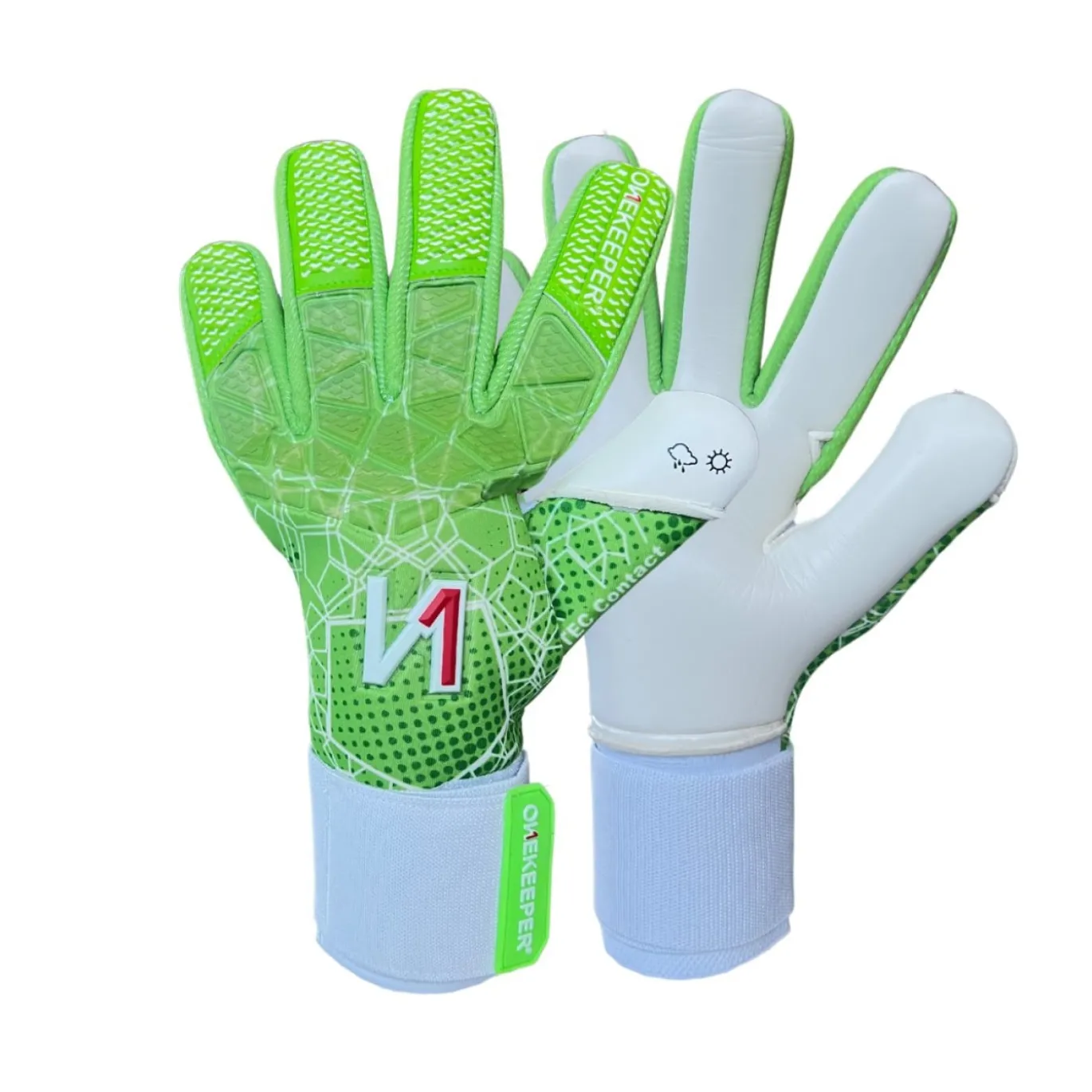 Onekeeper C-Tec Keepershandschoenen Kids Fluorgroen Wit Rood