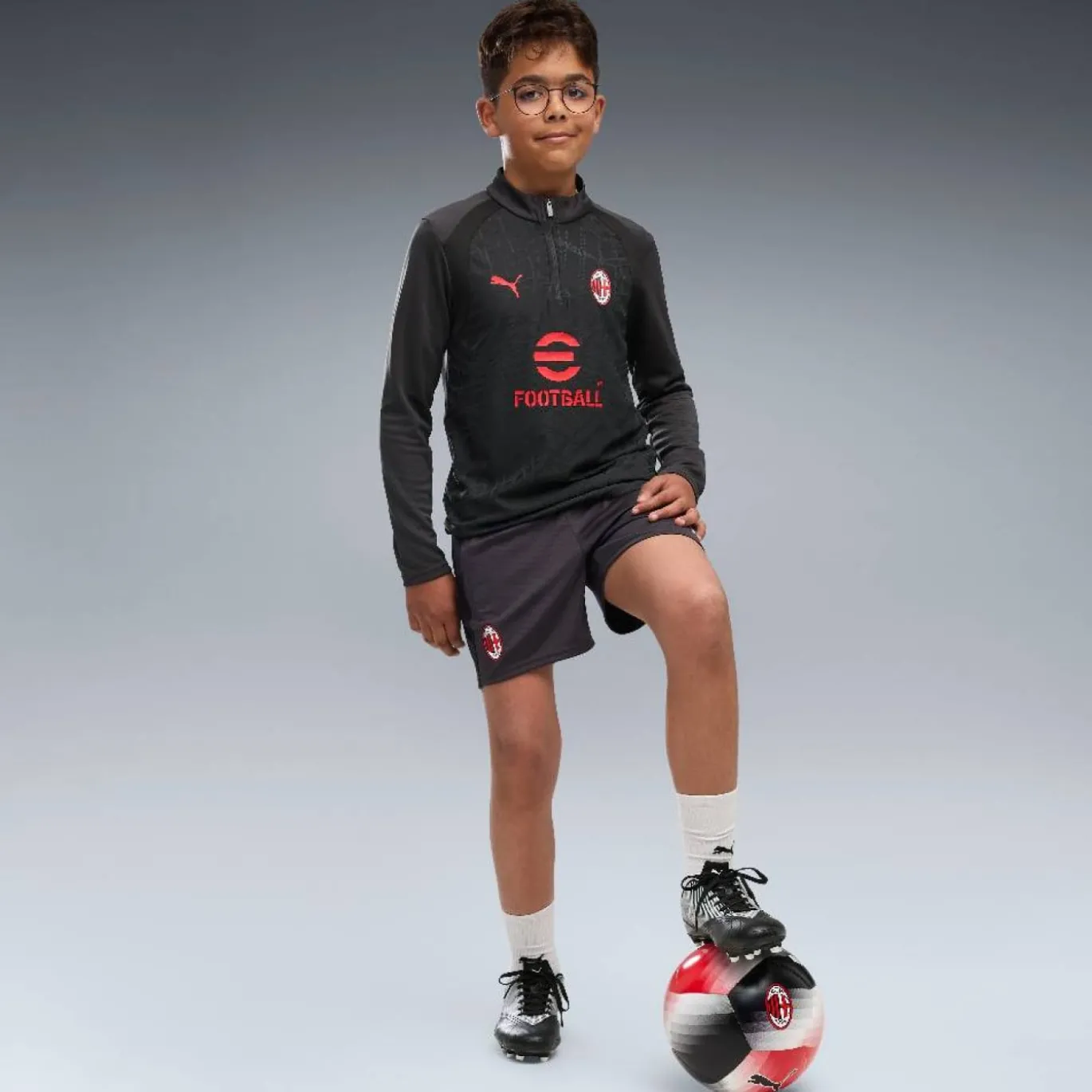 PUMA AC Milan Trainingsbroekje 2026-2027 Kids Donkergrijs Rood