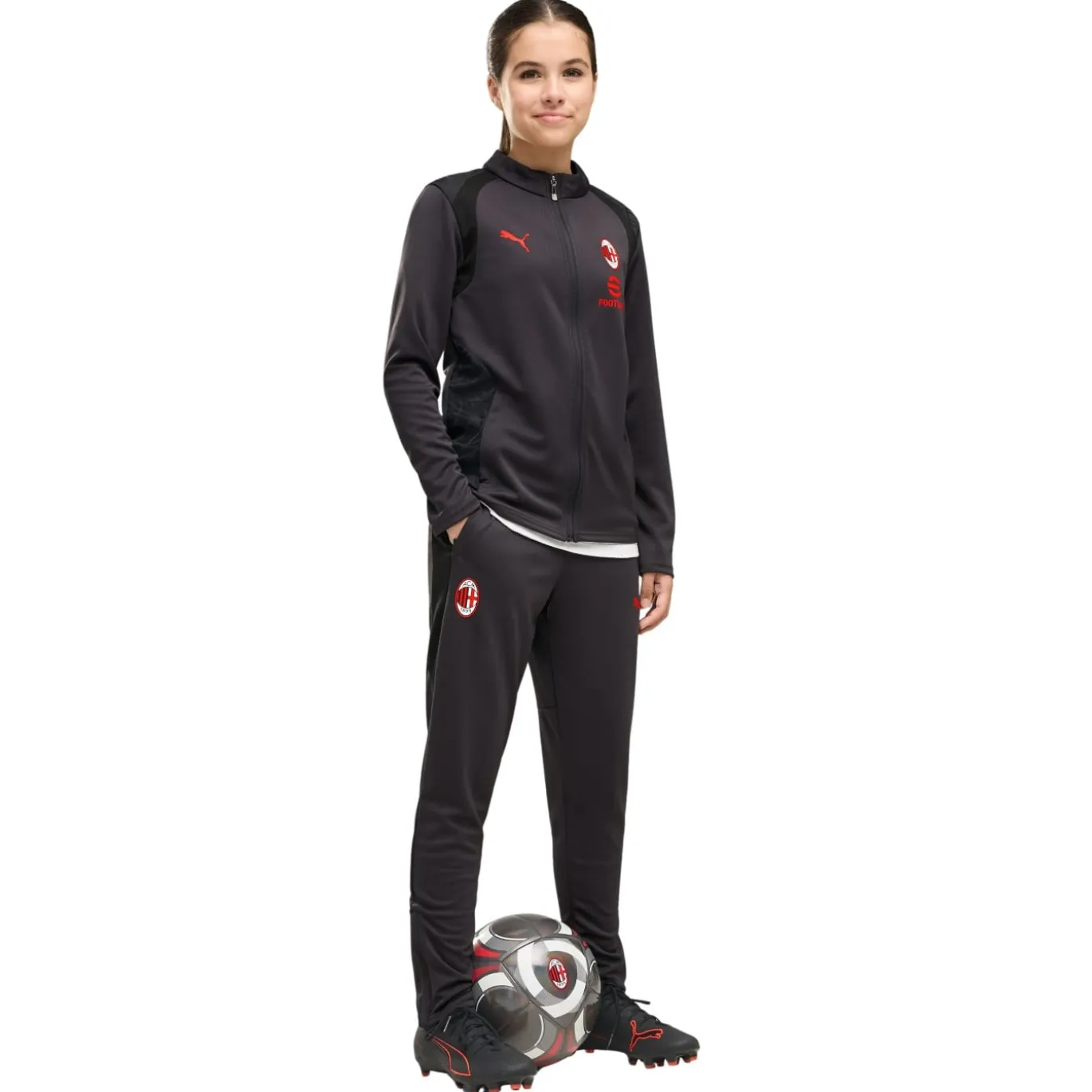 PUMA AC Milan Trainingspak 1/4-Zip 2026-2027 Kids Donkergrijs Rood