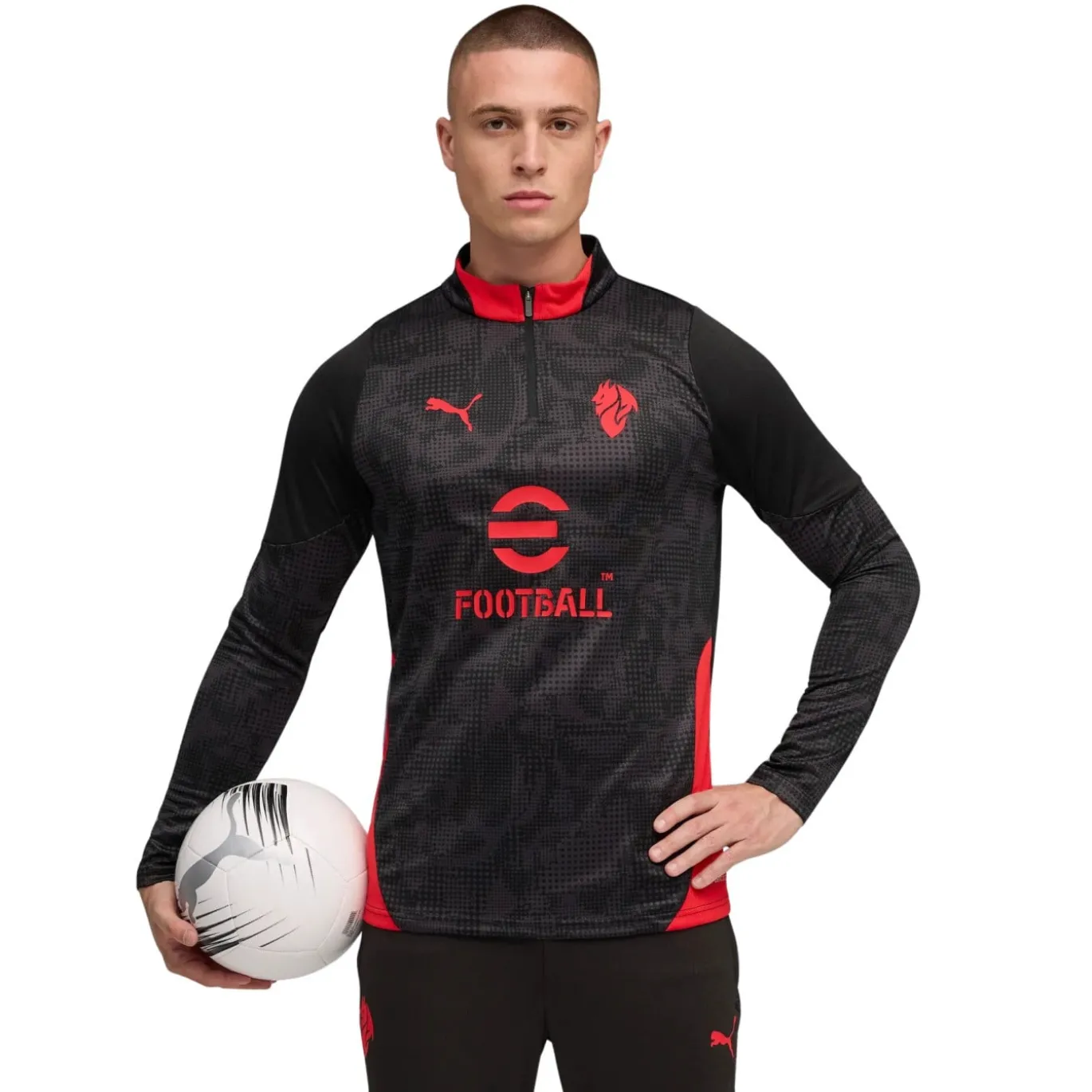 PUMA AC Milan Trainingstrui 1/4-Zip 2025-2026 Zwart Rood