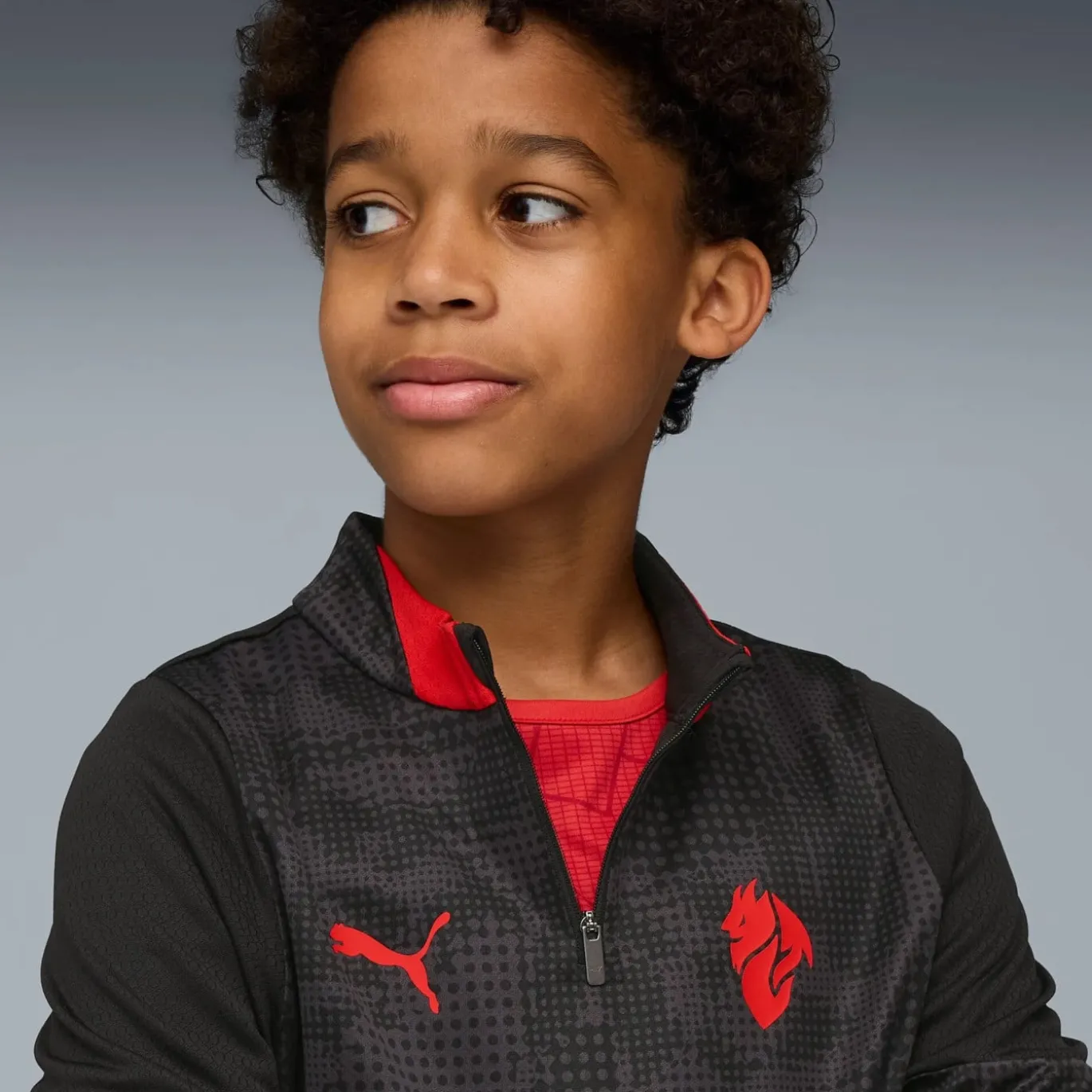 PUMA AC Milan Trainingstrui 1/4-Zip 2025-2026 Kids Zwart Rood