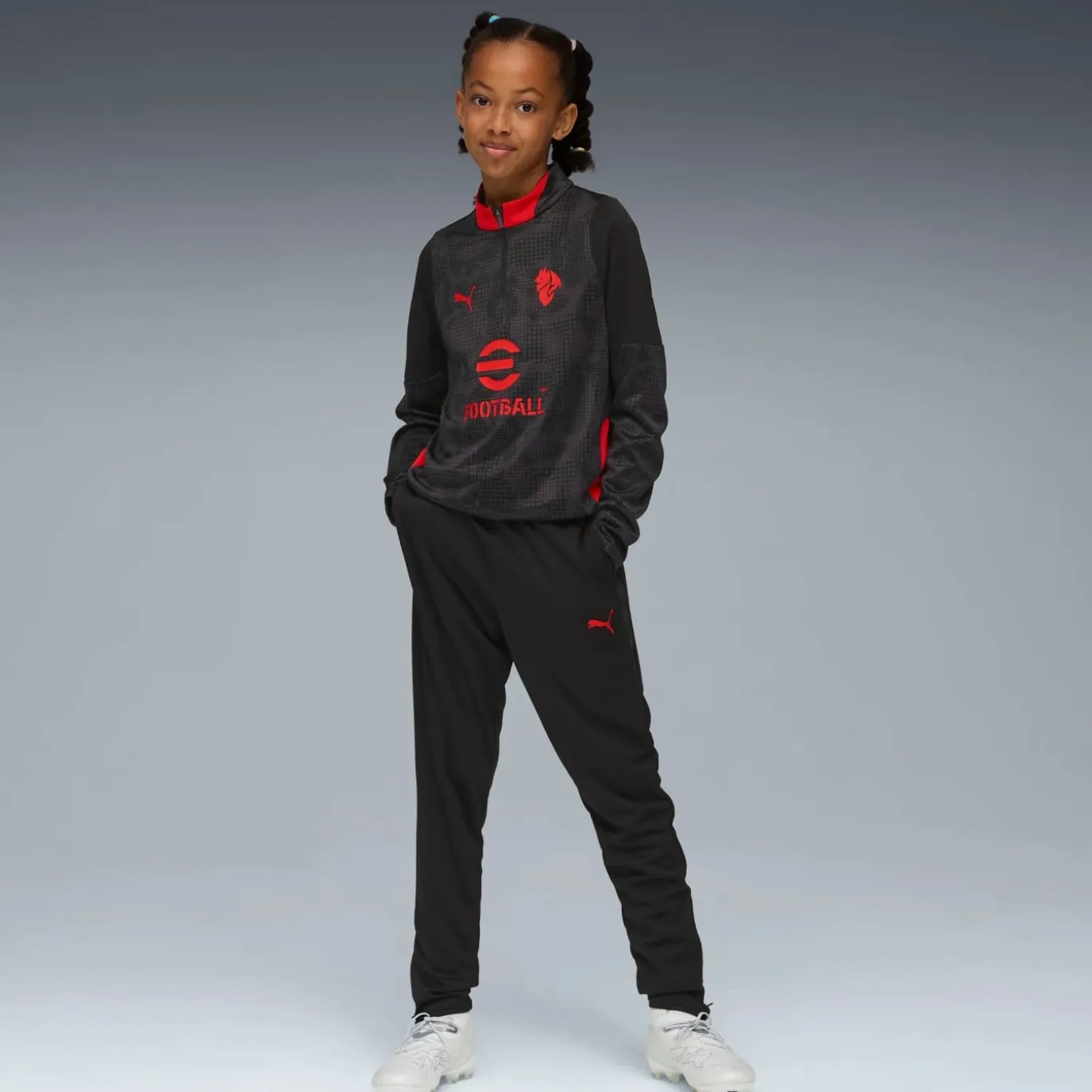 PUMA AC Milan Trainingstrui 1/4-Zip 2025-2026 Kids Zwart Rood