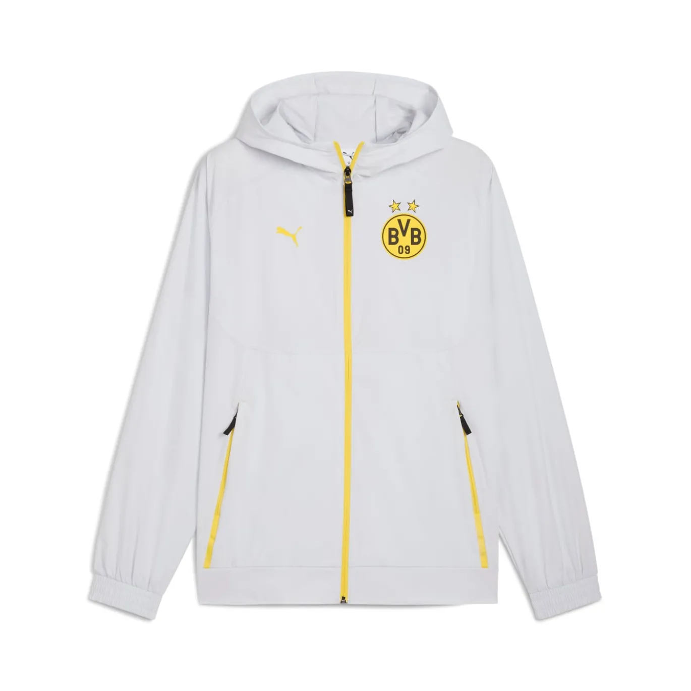 PUMA Borussia Dortmund Pumatech Woven Trainingspak Hooded Full-Zip 2025-2026 Zilver Geel
