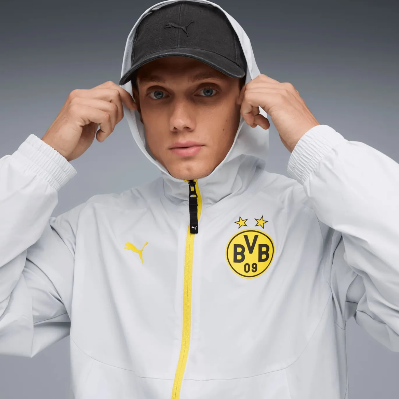PUMA Borussia Dortmund Pumatech Trainingsjack Woven 2025-2026 Zilver Geel