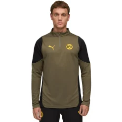 PUMA Borussia Dortmund Trainingstrui 1/4-Zip 2025-2026 Olijfgroen Zwart