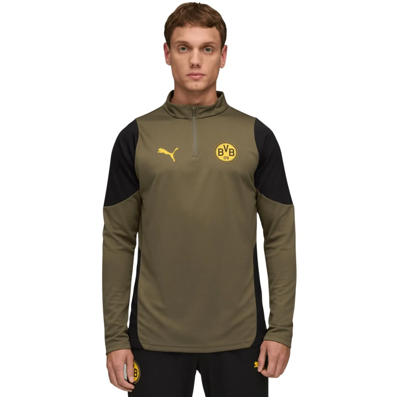 PUMA Borussia Dortmund Trainingstrui 1/4-Zip 2025-2026 Olijfgroen Zwart