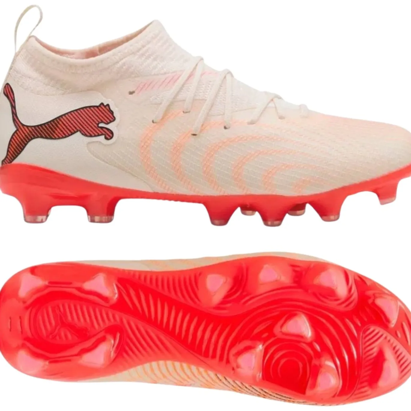 PUMA Future 9 Match Gras / Kunstgras Voetbalschoenen (MG) Kids Gebroken Wit Zwart Roze