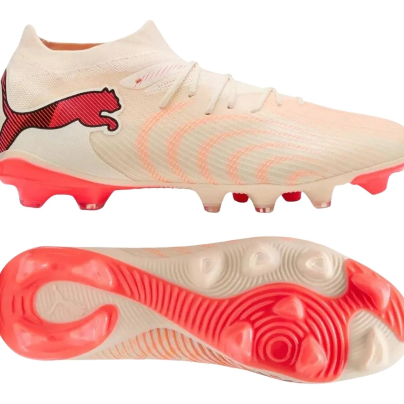 PUMA Future 9 Match Gras / Kunstgras Voetbalschoenen (MG) Gebroken Wit Zwart Roze