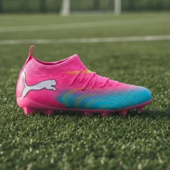 PUMA Future 9 Match Gras / Kunstgras Voetbalschoenen (MG) Kids Felroze Blauw Geel
