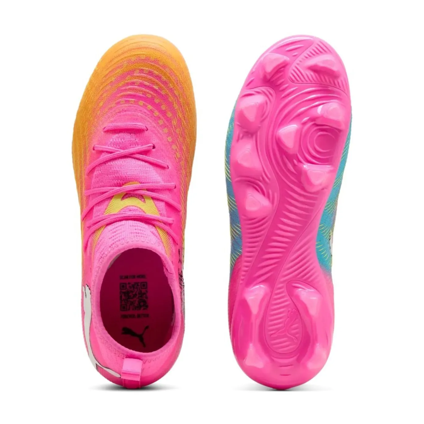 PUMA Future 9 Match Gras / Kunstgras Voetbalschoenen (MG) Kids Felroze Blauw Geel
