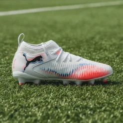 PUMA Future 8 Match Gras / Kunstgras Voetbalschoenen (MG) Kids Wit Felrood Blauw