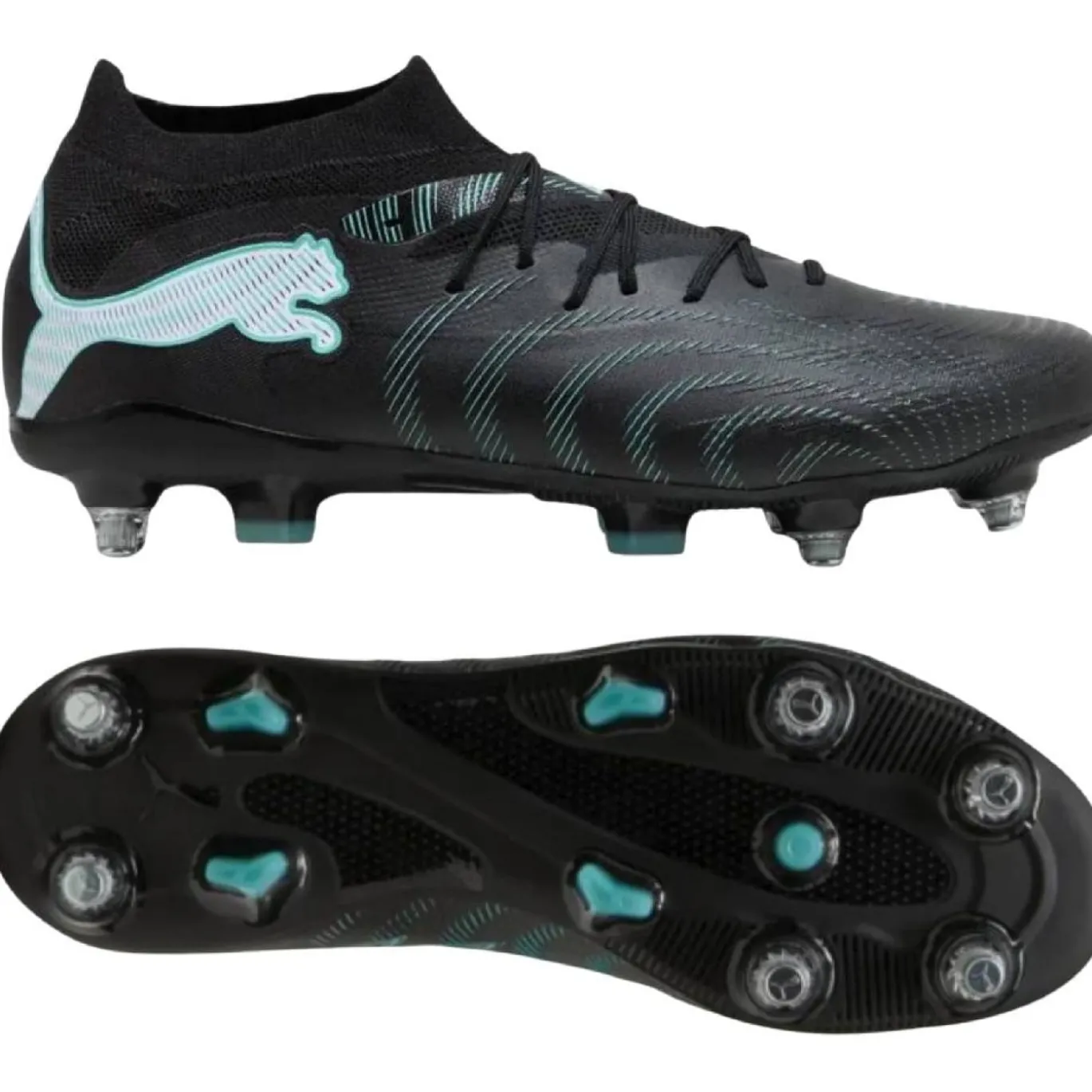 PUMA Future 9 Match IJzeren-Nop Voetbalschoenen (SG) Zwart Intense Mint Wit