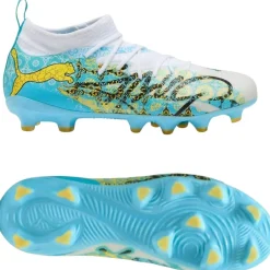 PUMA Future 9 Match Playmaker Gras / Kunstgras Voetbalschoenen (MG) Kids Wit Vibrant Blue Sun Stream Lichtblauw