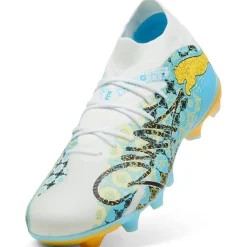 PUMA Future 9 Match Playmaker Gras / Kunstgras Voetbalschoenen (MG) Wit Vibrant Blue Sun Stream Lichtblauw