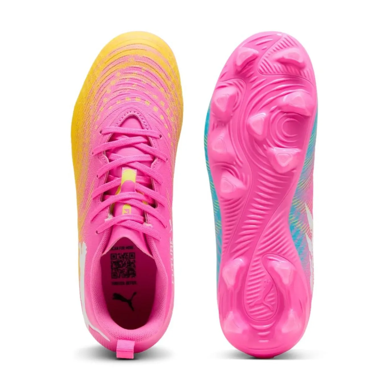 PUMA Future 9 Play Gras / Kunstgras Voetbalschoenen (MG) Kids Felroze Blauw Geel