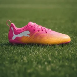 PUMA Future 9 Play Gras / Kunstgras Voetbalschoenen (MG) Kids Felroze Blauw Geel