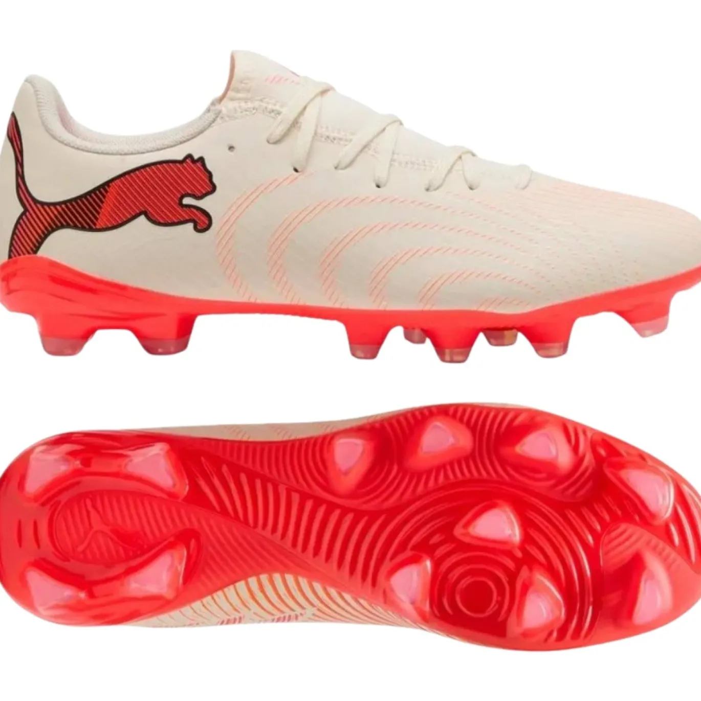 PUMA Future 9 Play Gras / Kunstgras Voetbalschoenen (MG) Gebroken Wit Zwart Roze
