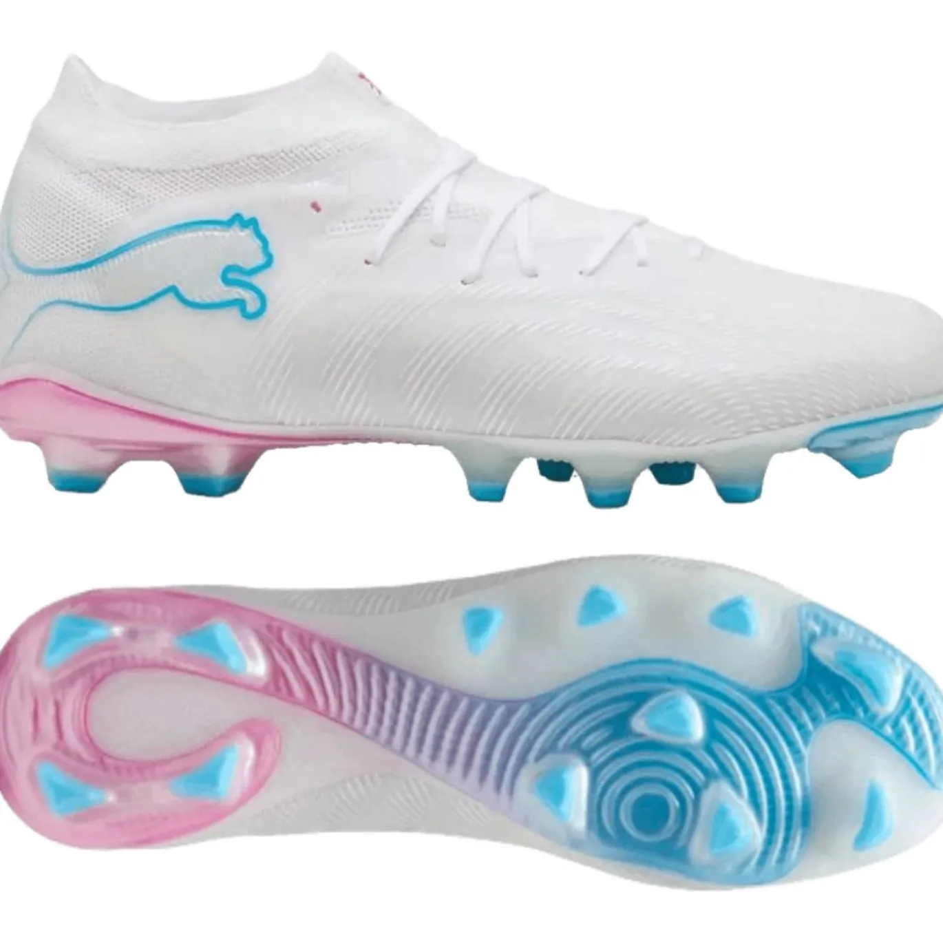 PUMA Future 9 Pro Gras / Kunstgras Voetbalschoenen (MG) Wit Felblauw Felroze