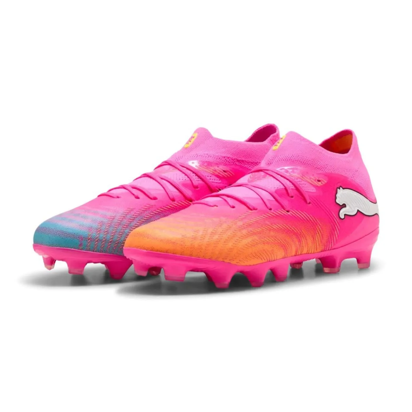 PUMA Future 9 Pro Gras / Kunstgras Voetbalschoenen (MG) Kids Felroze Blauw Geel