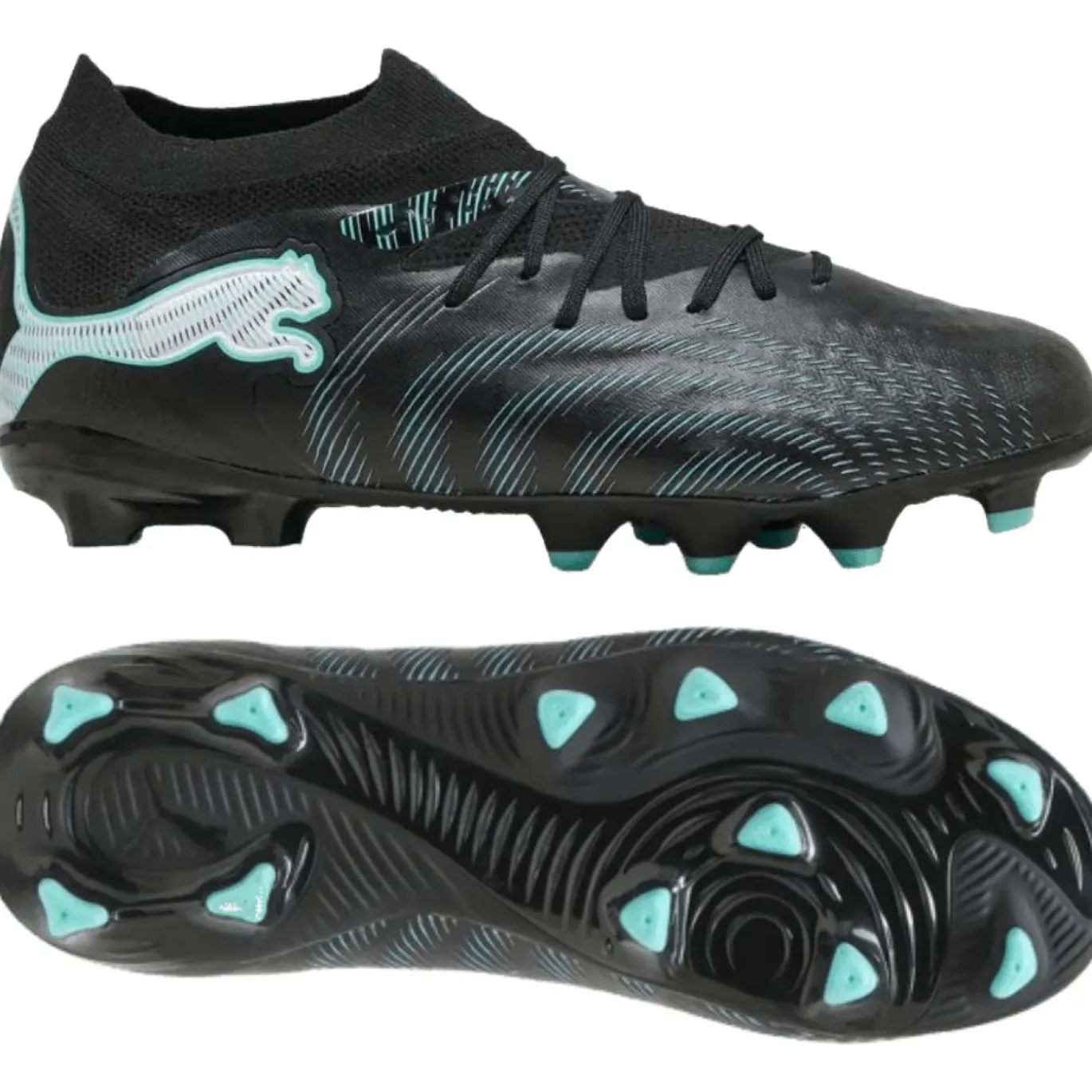 PUMA Future 9 Pro Gras / Kunstgras Voetbalschoenen (MG) Kids Zwart Intense Mint Wit