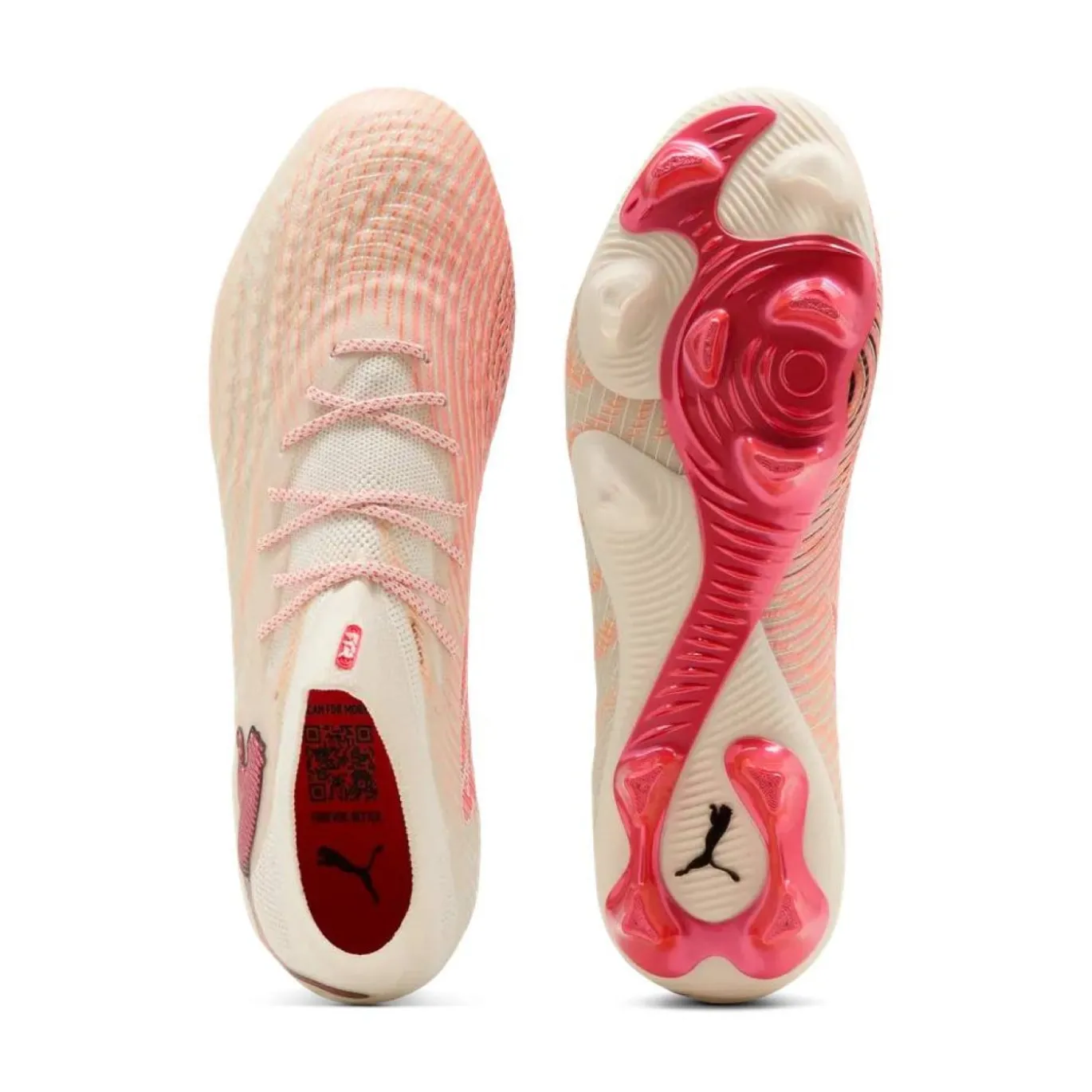 PUMA Future 9 Ultimate Gras Voetbalschoenen (FG) Gebroken Wit Zwart Roze
