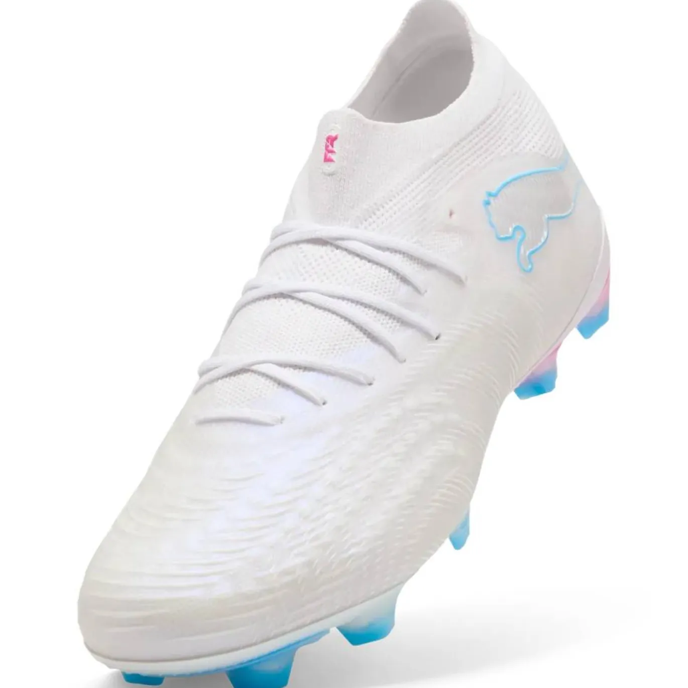 PUMA Future 9 Ultimate Gras Voetbalschoenen (FG) Wit Felblauw Felroze