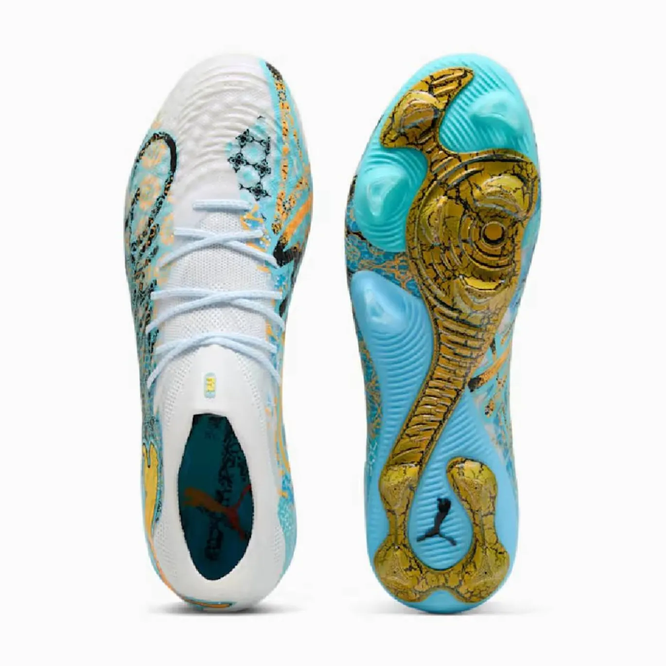 PUMA Future 9 Ultimate Playmaker Gras Voetbalschoenen (FG) Wit Vibrant Blue Sun Stream Lichtblauw