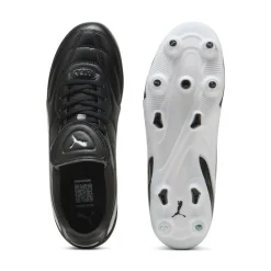 PUMA King Liga IJzeren-Nop Voetbalschoenen (SG) Zwart Wit Zilver