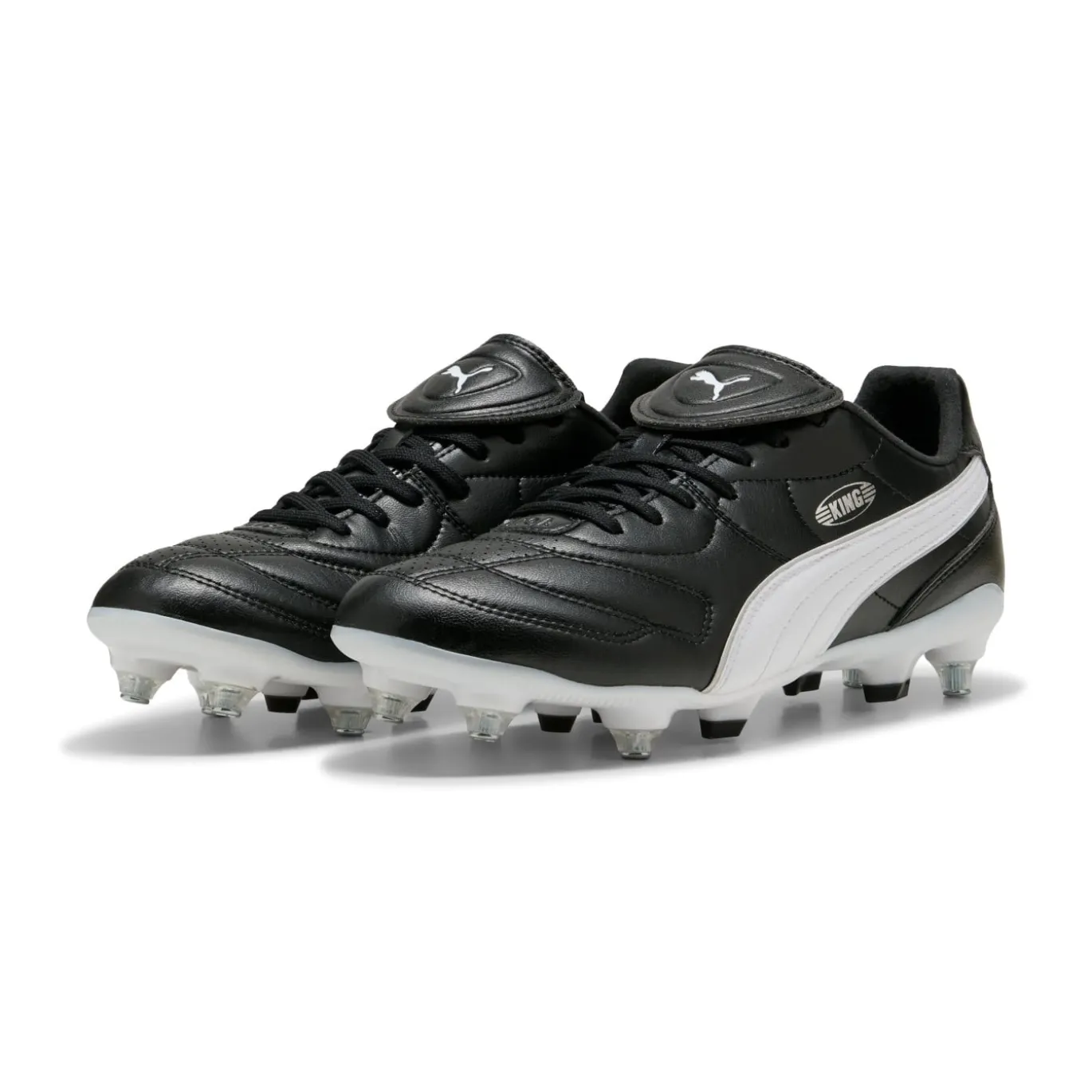 PUMA King Liga IJzeren-Nop Voetbalschoenen (SG) Zwart Wit Zilver
