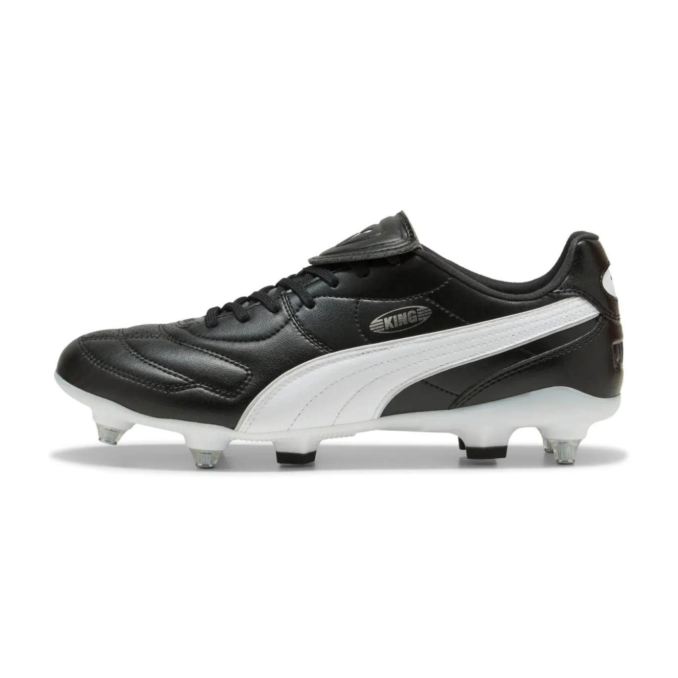 PUMA King Liga IJzeren-Nop Voetbalschoenen (SG) Zwart Wit Zilver