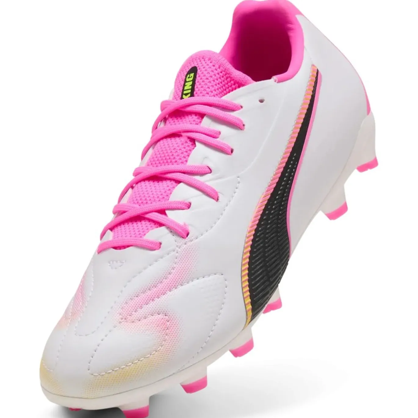 PUMA King 20 Match Gras / Kunstgras Voetbalschoenen (MG) Kids Wit Felroze Blauw Geel