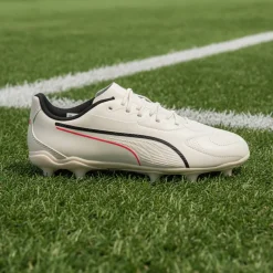 PUMA King 20 Play Gras / Kunstgras Voetbalschoenen (MG) Kids Gebroken Wit Zwart Rood