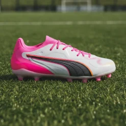 PUMA King 20 Pro Gras / Kunstgras Voetbalschoenen (MG) Wit Felroze Blauw Geel