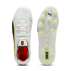 PUMA King 20 Ultimate Gras / Kunstgras Voetbalschoenen (MG) Wit Felrood Neongeel