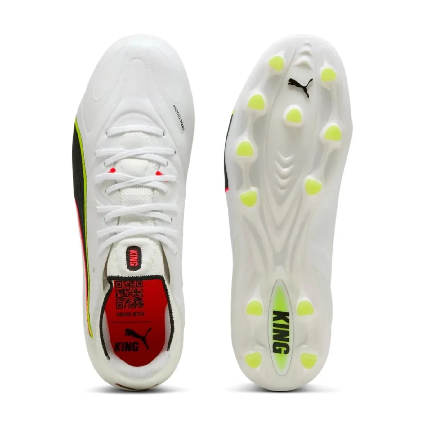 PUMA King 20 Ultimate Gras / Kunstgras Voetbalschoenen (MG) Wit Felrood Neongeel