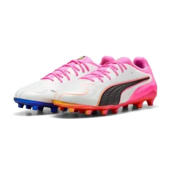 PUMA King 20 Ultimate Gras / Kunstgras Voetbalschoenen (MG) Wit Felroze Blauw Geel