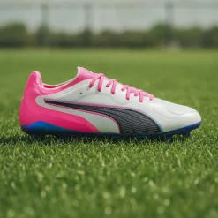PUMA King 20 Ultimate Gras / Kunstgras Voetbalschoenen (MG) Wit Felroze Blauw Geel