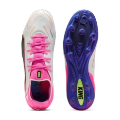 PUMA King 20 Ultimate Gras / Kunstgras Voetbalschoenen (MG) Wit Felroze Blauw Geel