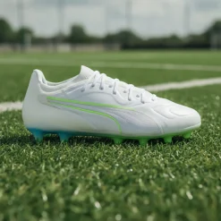 PUMA KING 20 Ultimate Gras / Kunstgras Voetbalschoenen (MG) Wit Felblauw Felgroen Zilver