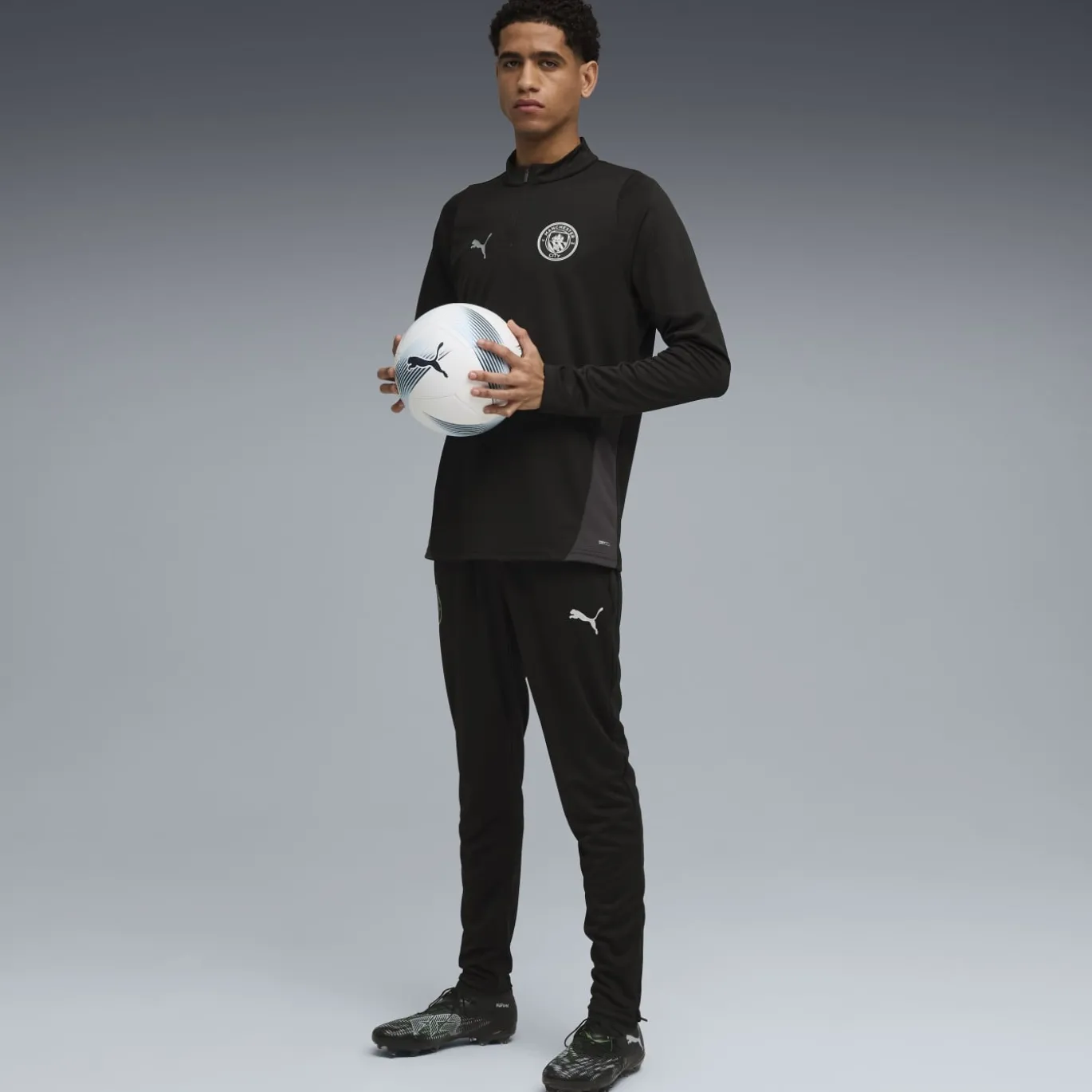 PUMA Manchester City Trainingspak 1/4-Zip 2025-2026 Zwart Zilver