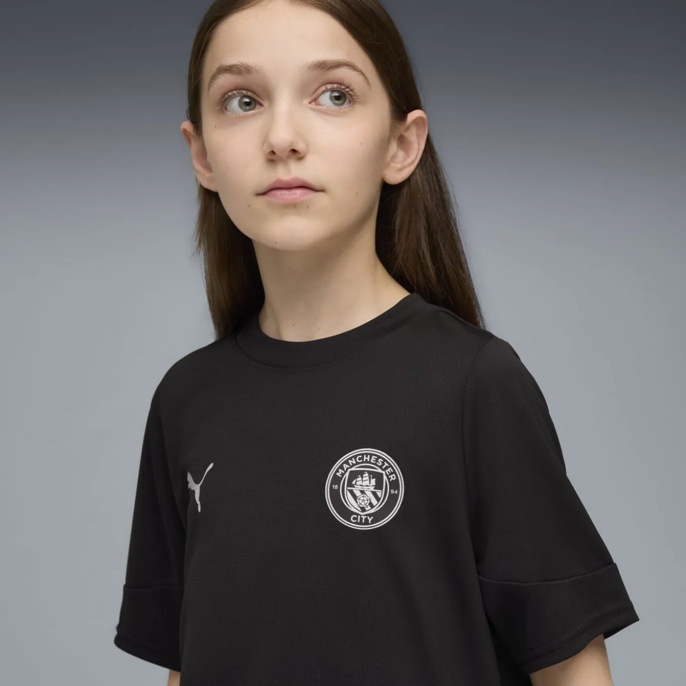 PUMA Manchester City Trainingsshirt 2025-2026 Kids Zwart Wit