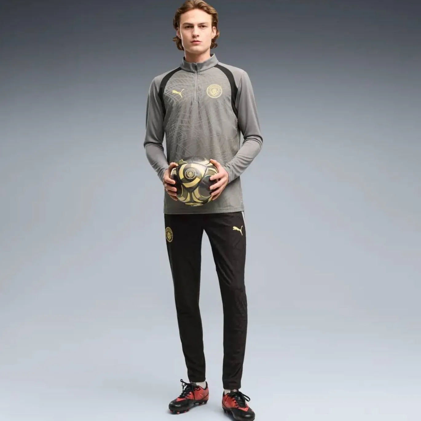 PUMA Manchester City Trainingstrui 1/4-Zip 2026-2027 Donkergrijs Zwart Goudgeel